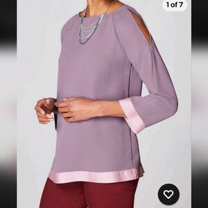 J. Jill X Christian Siriano Dusty Purple Tunic Open Shoulder Sleeve Top L